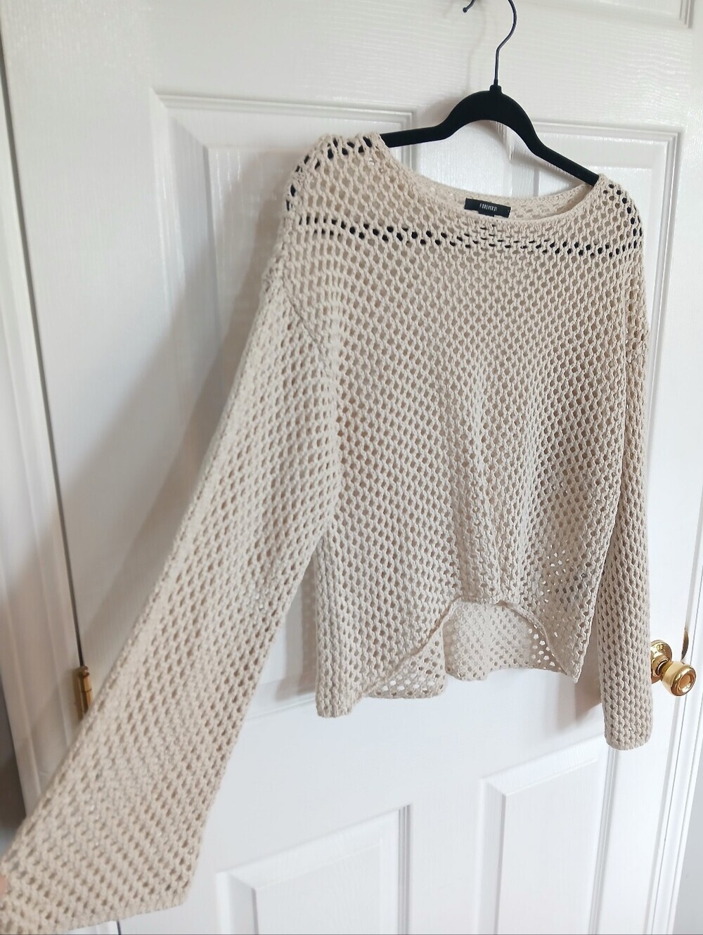 Forever 21 Open-Knit Scoop Neck Sweater in Cream Boho Beach Coastal Grunge